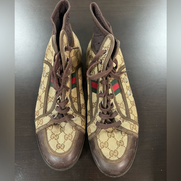Gucci Beige and Brown Monogram Sneakers